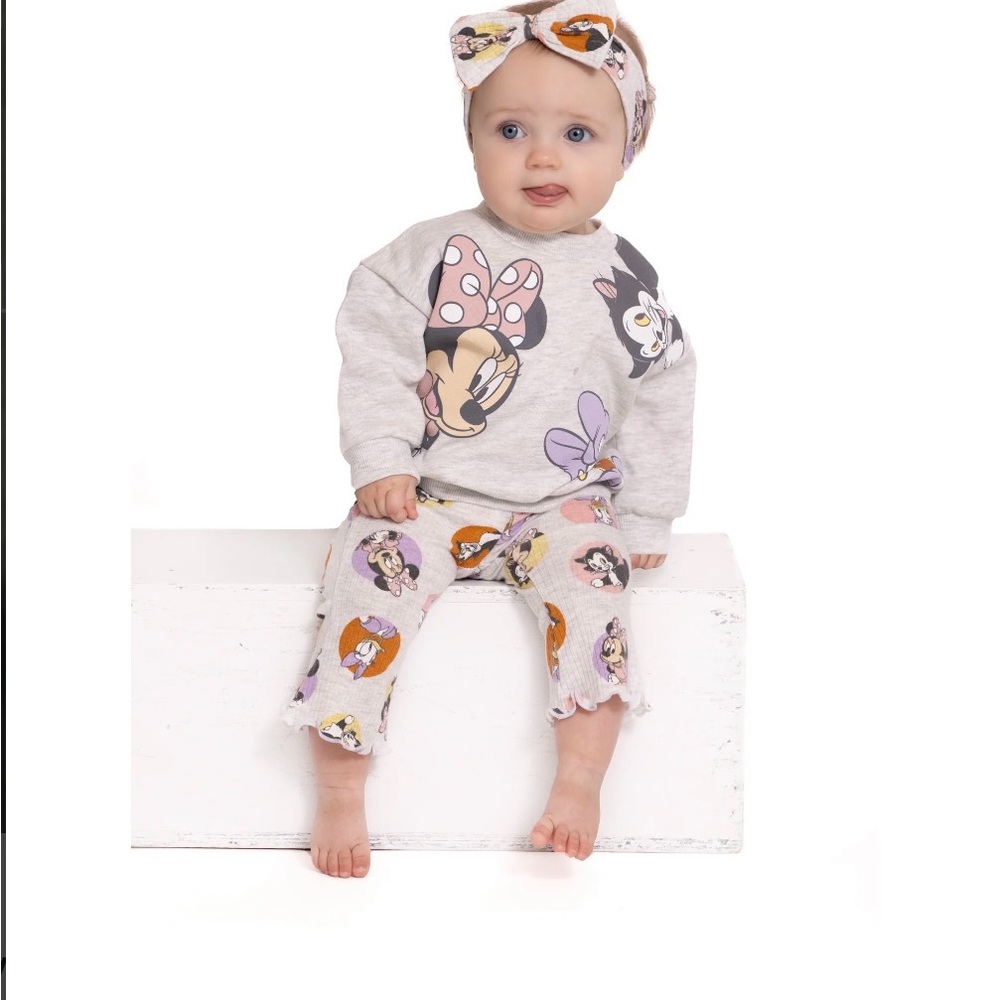 Minnie Mouse Baby Girl Long Sleeve Top, Headband & Leggings Set, NEW Size 0-3m